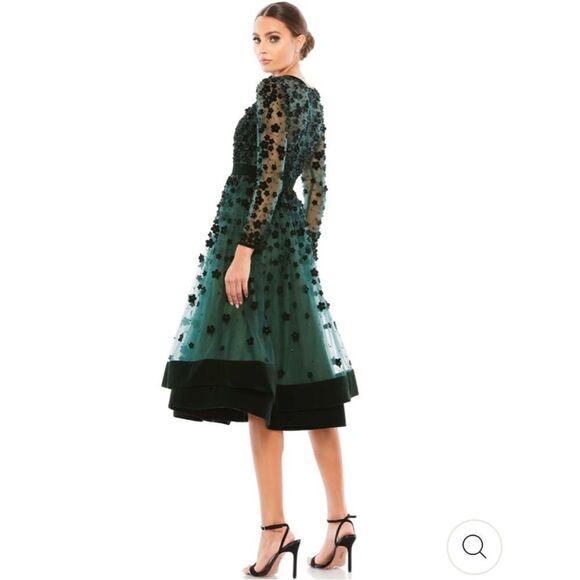 Mac Duggal Velvet floral cocktail dress size 12 emerald green  NWT style 67007 - Picture 3 of 8
